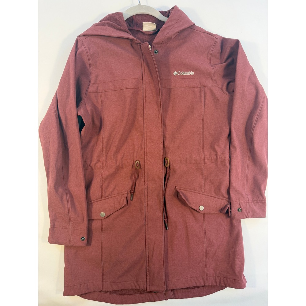 Columbia Softshell Parka Women Large Burgundy Hooded Jacket Excellent Condition